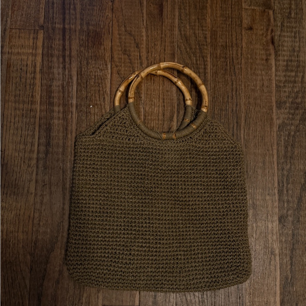 Faded Glory Brown Knit Hobo Bag with Bamboo Handles